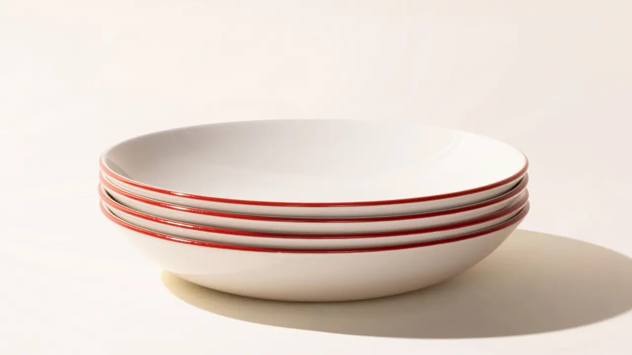 red rim entree bowl stacked